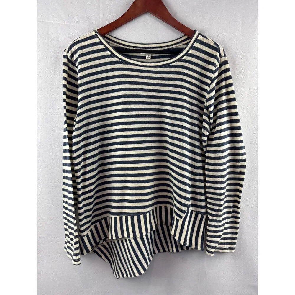 Cabi Womens Striped Long Sleeve Top S Cotton Blend